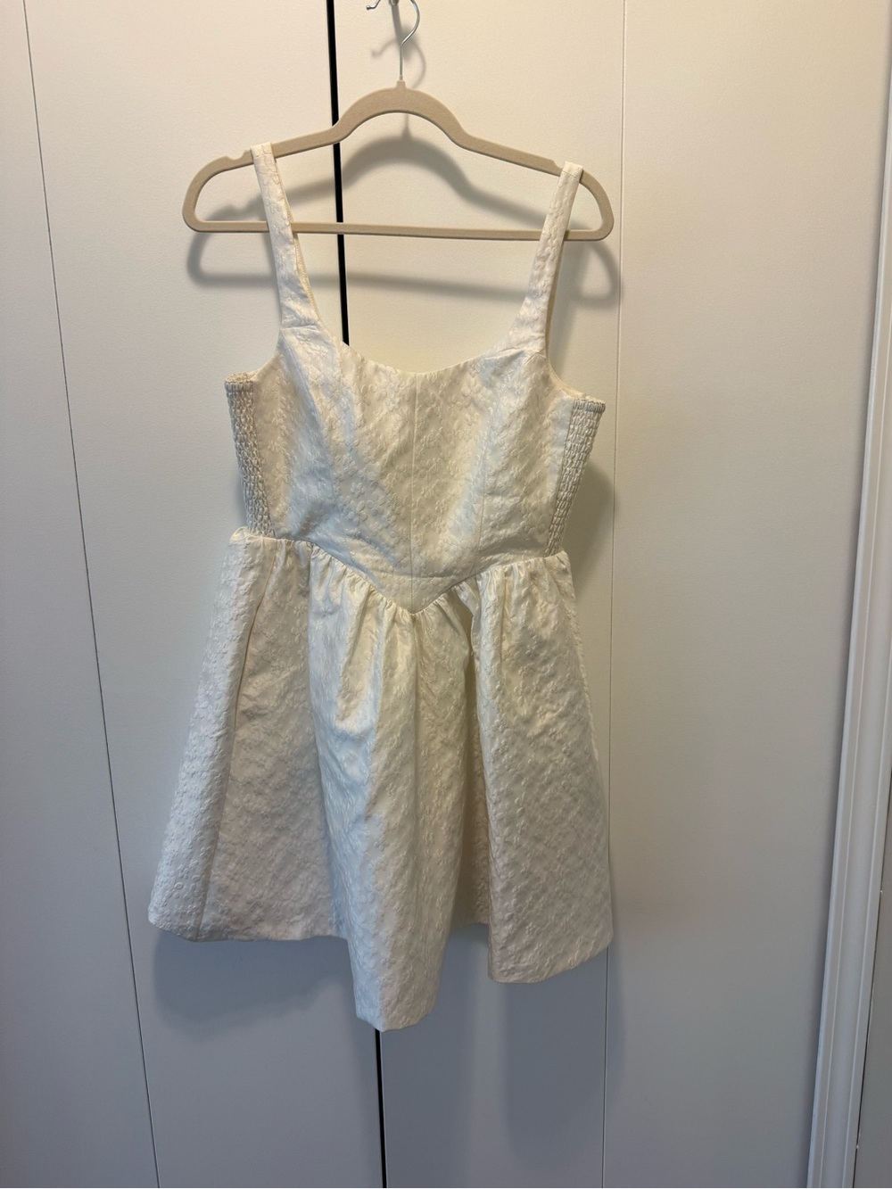 White Textured Party Dress with Straps